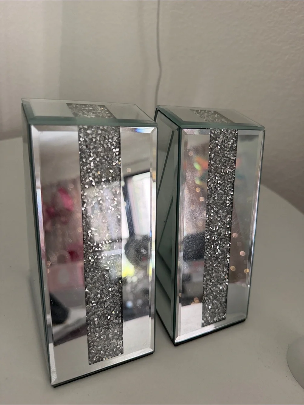 Mirrored Silver Glitter Book Ends
